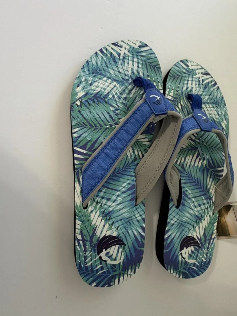 Island Surf Sandals Mens Size 10 Blue Tropical Palm Print Flip Flop Beach